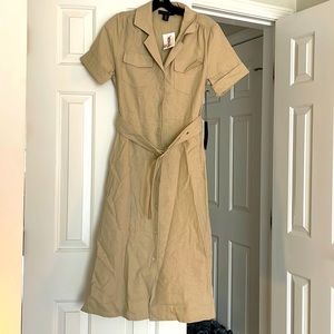 Beige, mid-calf length, Tahari canvas dress